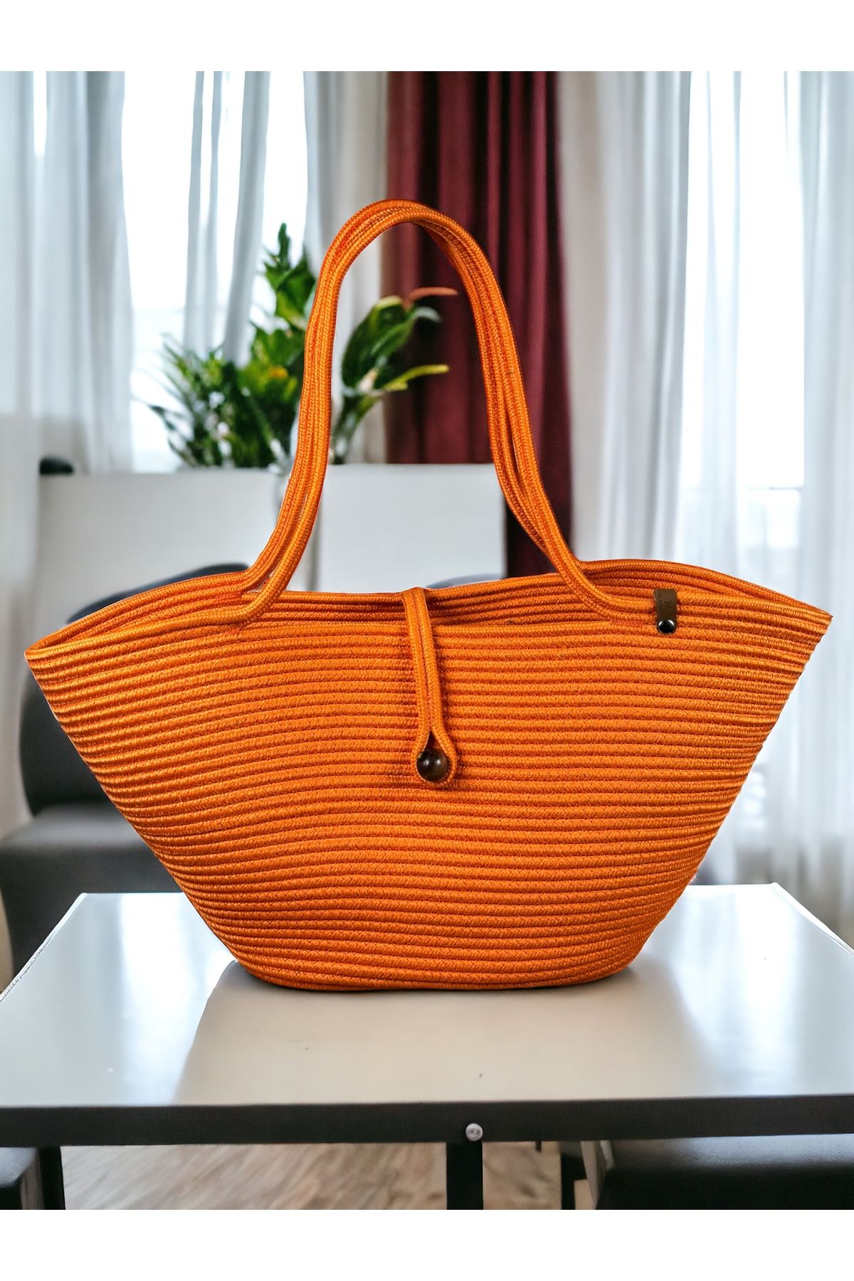MaVaux Geantă De Plajă Din Iută De Paie Cu Mărgele Havana - Contribuie La Stilul Tău Și La Lume! Unisex - One Size