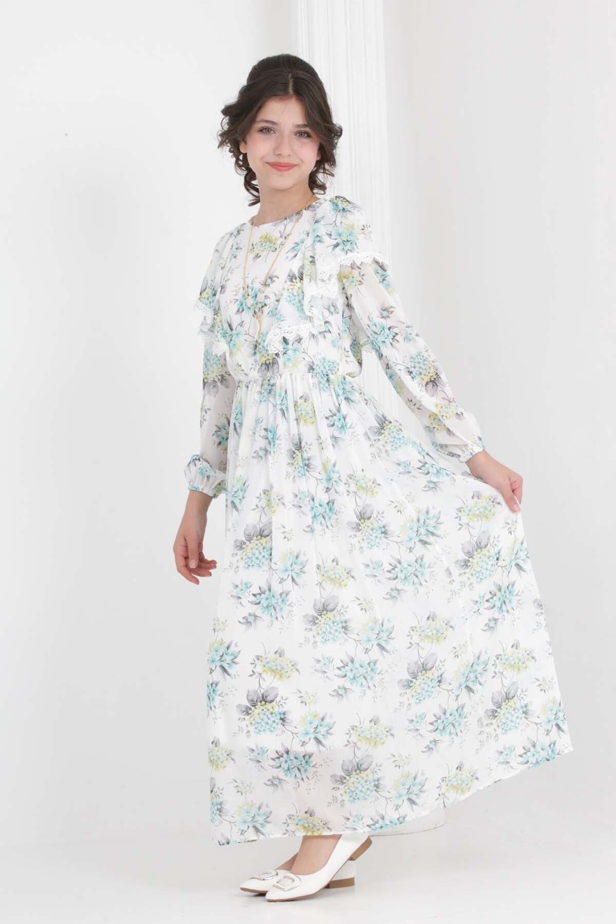 Asortik Kids-فستان حجاب طويل من الشيفون للفتيات 8