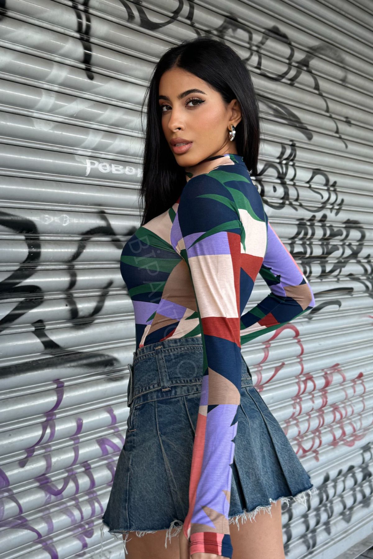 Bipantolon-Body de damă, multicolor, cu modele asimetrice, cu detalii de degete 4