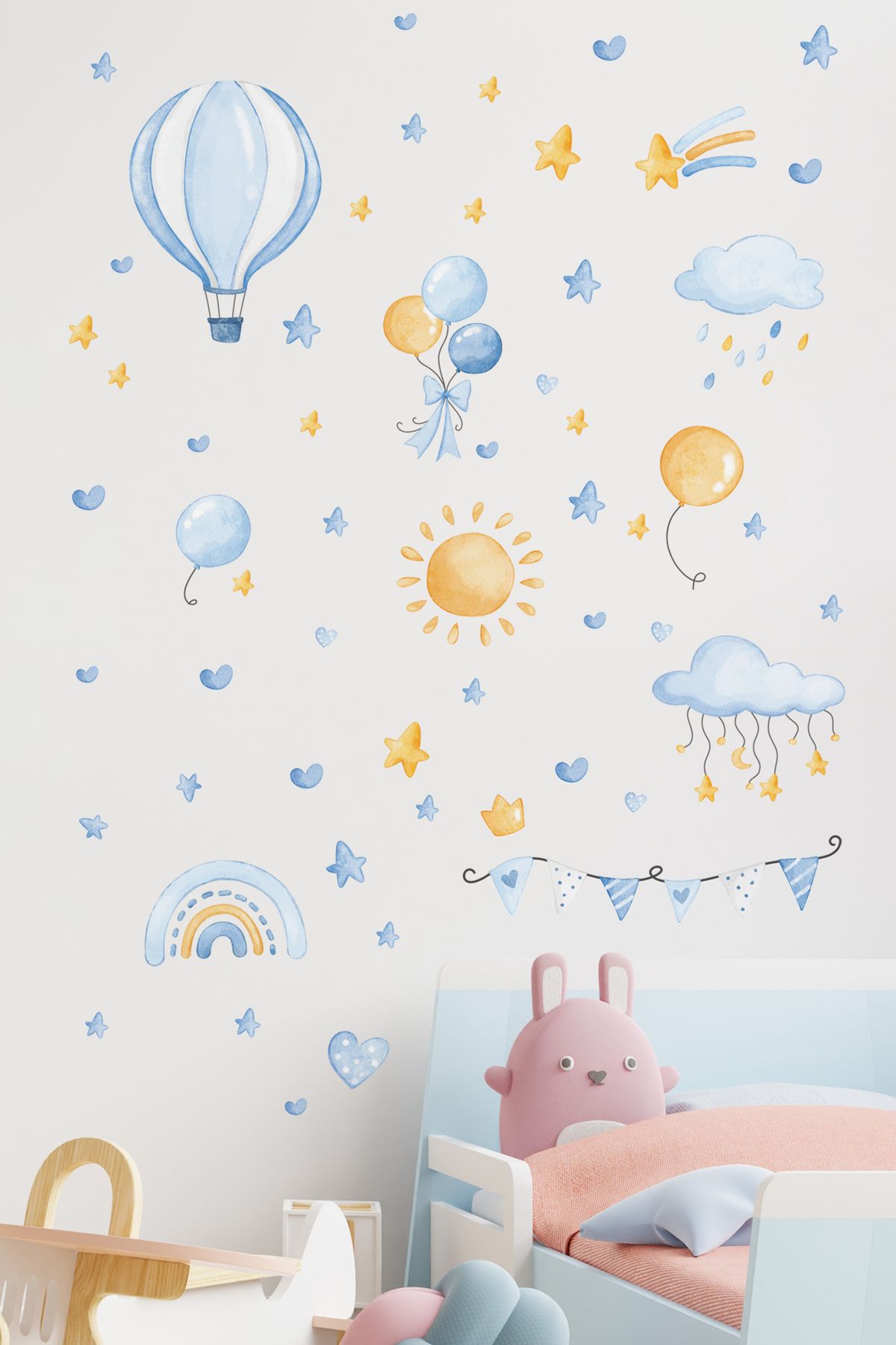 AlyMarkt Autocolant Pentru Camera Bebelușului Happy Blue Baloane Și Sky Wall Oglindă Ușă Dulap - 100 x 180