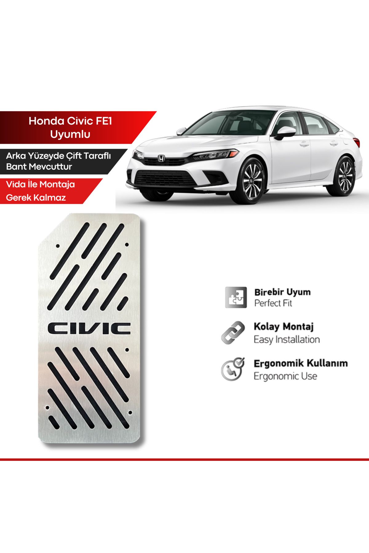 Wöller Honda Civic FE1 Педаль для подставки для ног Хромированная педаль для подставки для ног, совместимая после 2021 года ayadayama003