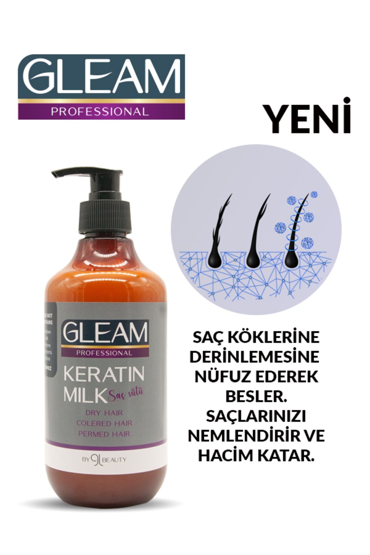 Gleam Professional Keratin Milk & Yoğun Bakım Saç Bakım Sütü 500 Ml — İFS169 — تصویر 3 از 4
