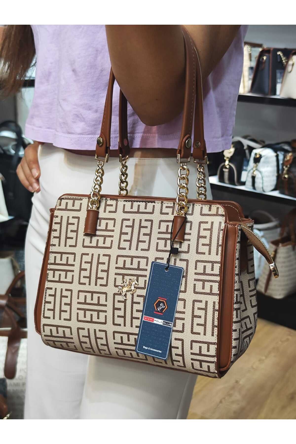 Miami Polo Club Gold Women's Shoulder Bag with Accessory Detail
