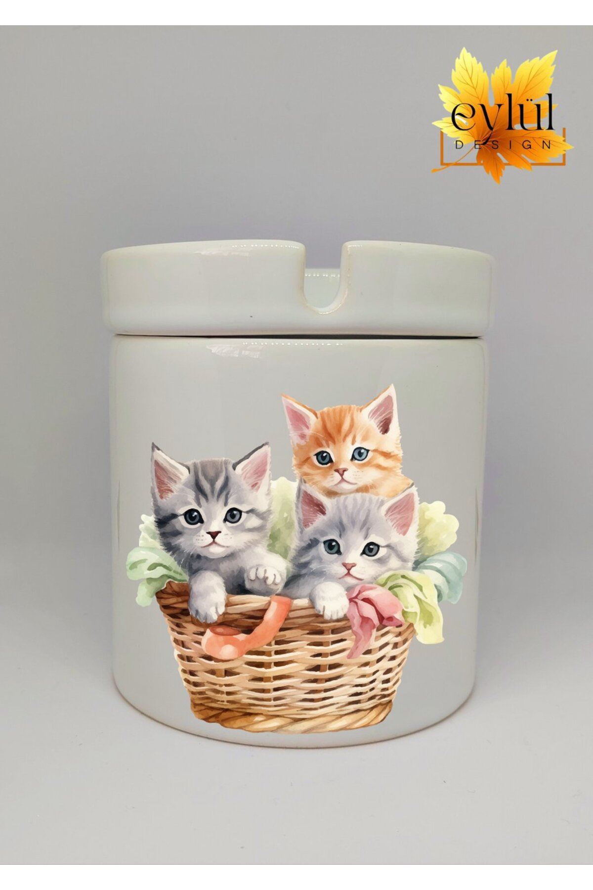 Cute Cats Custom Design Printed Ceramic Ashtray Odorless Cullet in Cart