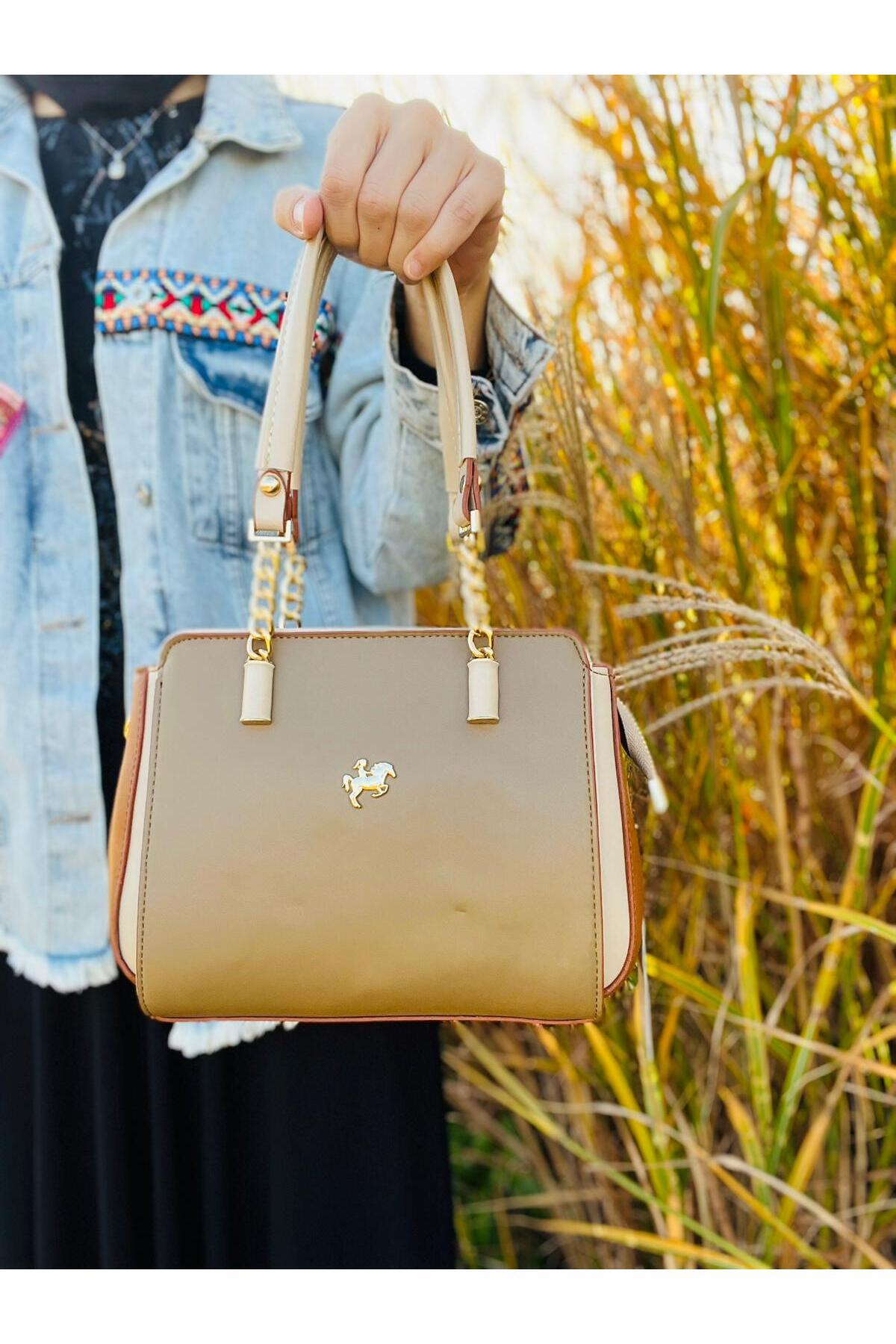 Miami Polo Club Gold Women's Shoulder Bag with Accessory Detail