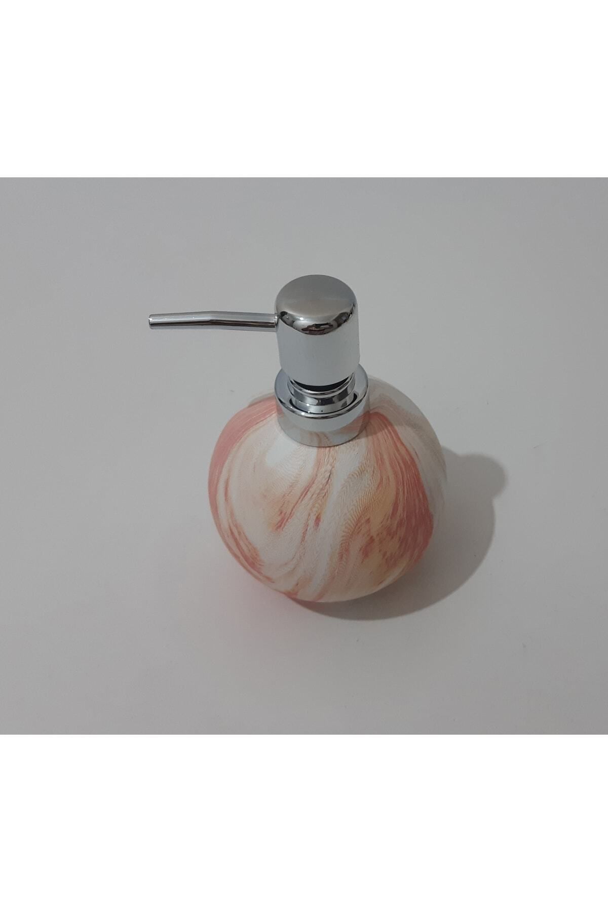 renkli çiçekler-Marble Patterned Porcelain Round Liquid Soap Dispenser 15 Cm 5