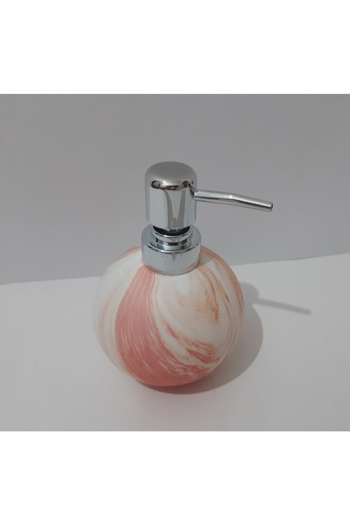 renkli çiçekler-Marble Patterned Porcelain Round Liquid Soap Dispenser 15 Cm 2