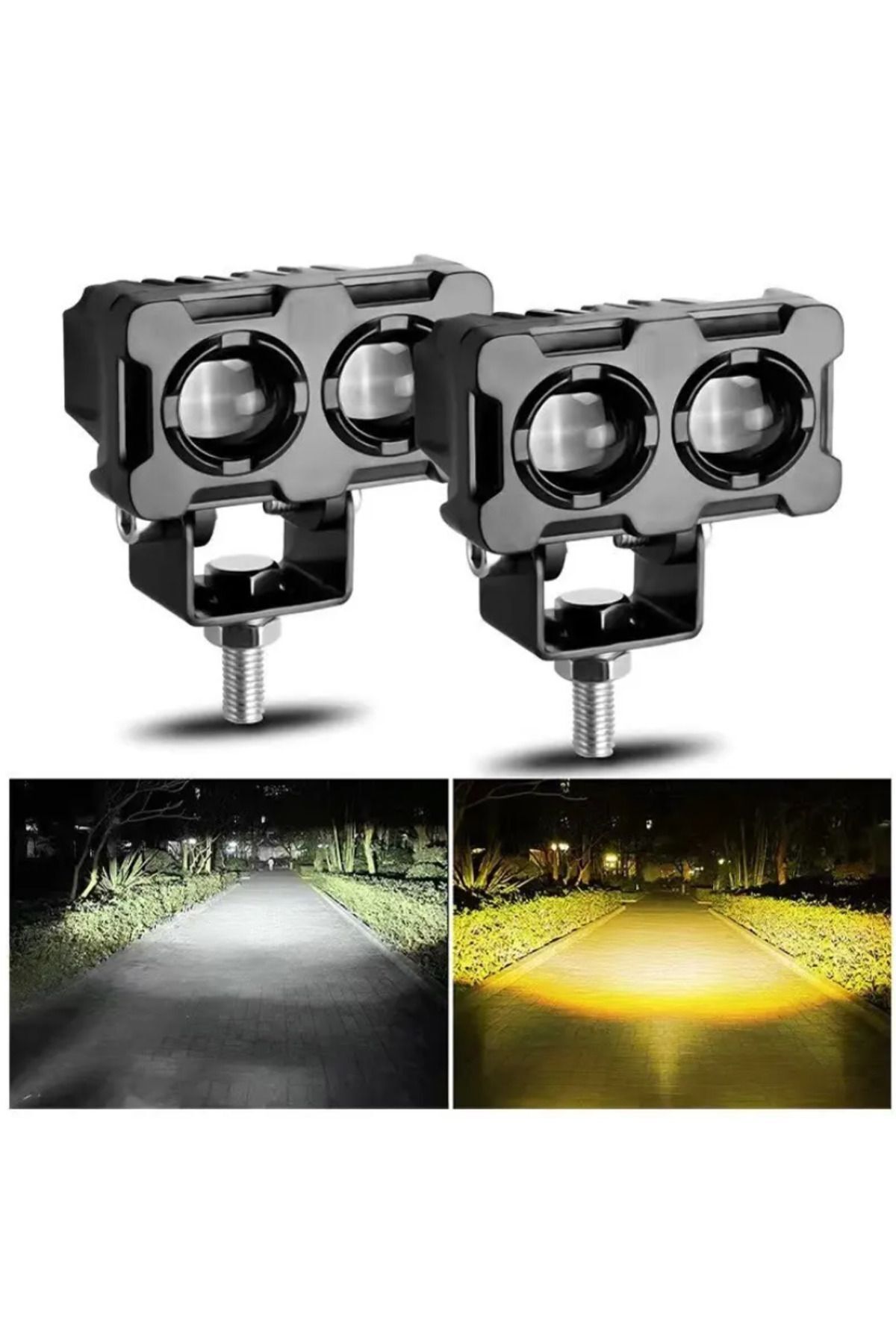 Oto Çizgi Robot Sis Farı Çift Renk Sarı-Beyaz Araç Motosiklet Off Road Led Lamba  50W Metal 2 Adet Baykuş Led