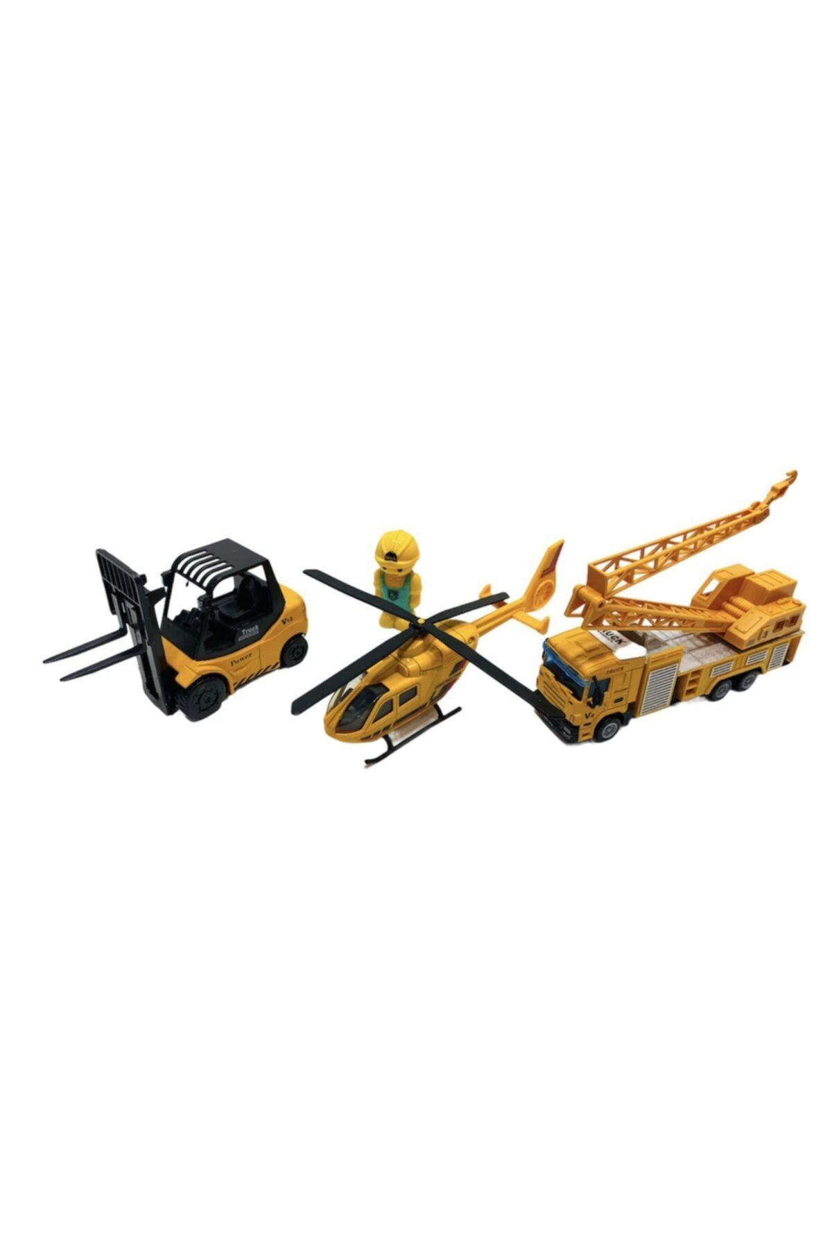 toysandmore Vinç Helikopter Forklift 3 Lü Metal Araç Seti Birlikte ZO9479