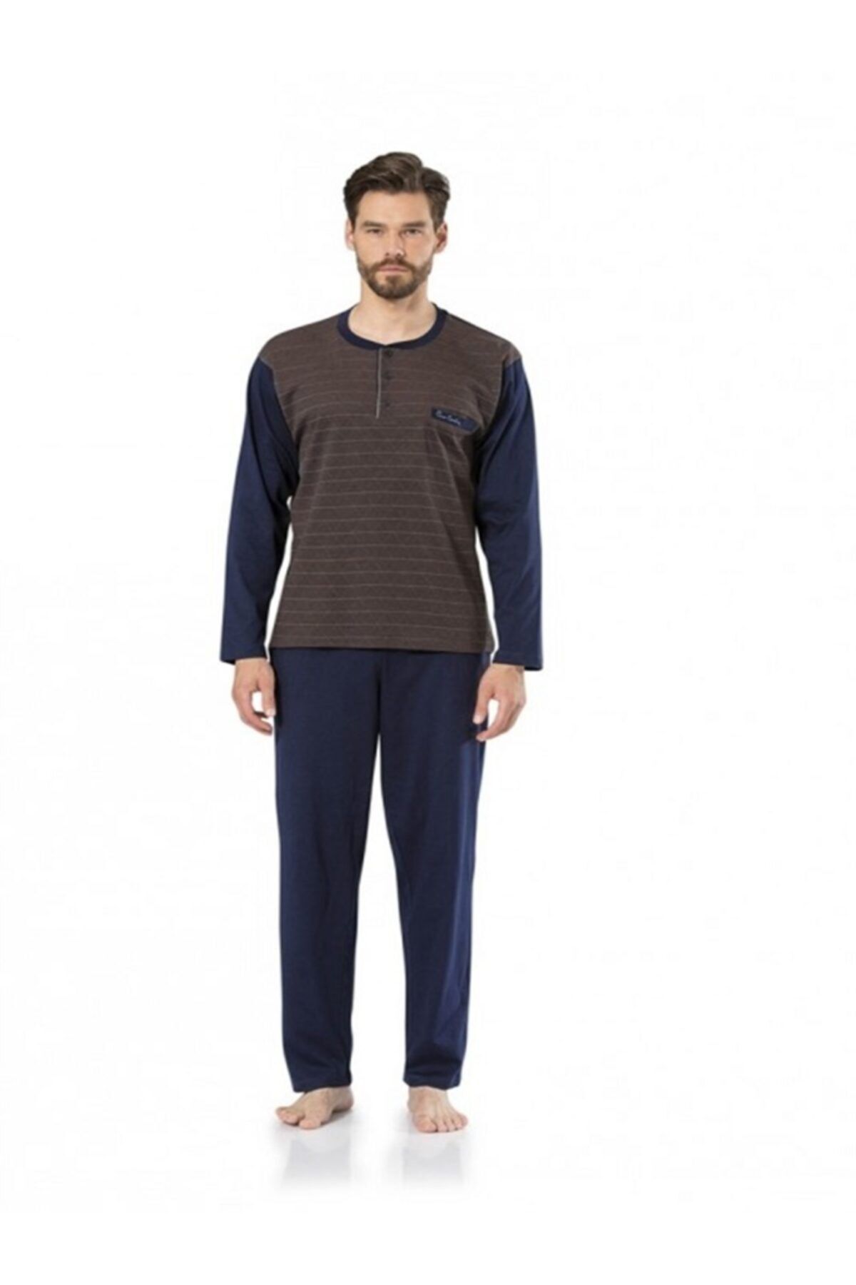 ست پیژامه آبی مردانه لباس خواب Jacquard 5195 با جعبه جهیزیه Pierre Cardin