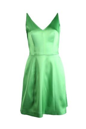Yeşil Askılı Mini Saten Kokteyl Elbisesi LILI001