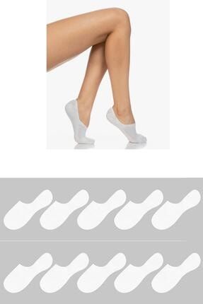 10'lu Paket Siyah- Beyaz Pamuklu Suba Görünmez Kaydırmaz Topuk Silikonlu Kadın Çorap 2020WOP10CR00249