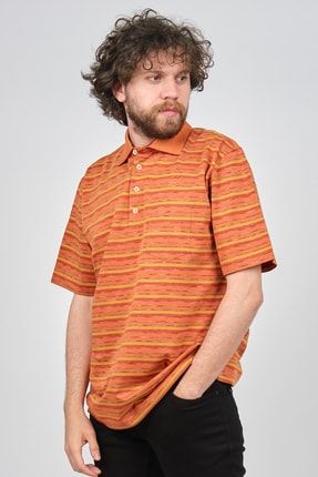 Erkek Cep Detaylı Çizgili Polo Yaka T-shirt 1196528 Oranj 8111920176528