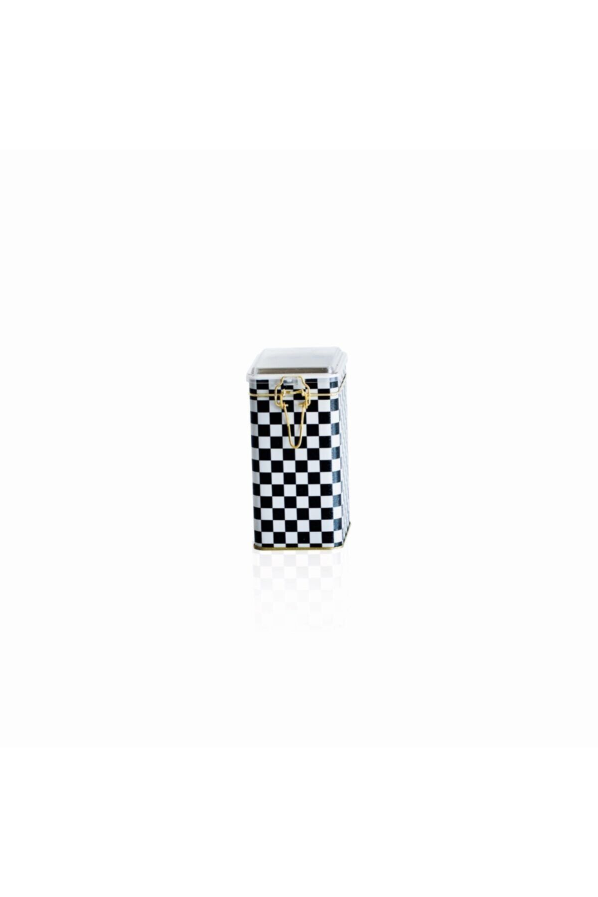 EVLE-Ef043-g8 Checkers Black Patterned Rectangular Metal Storage Container 8x10 Cm 2