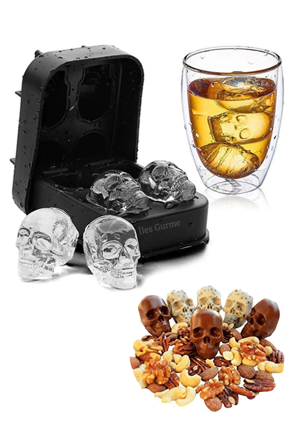 Multipurpose Silicone Chocolate and Ice Mold, 4-Piece Skull Model