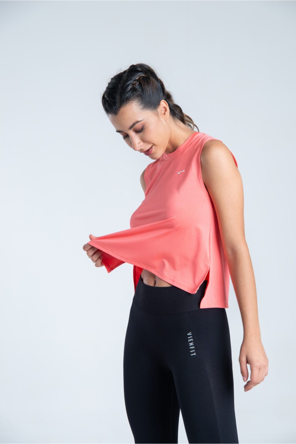 Vienfit-Women's Slit Detailed Sports Tshirt - Speed Sports Athlete - Tank Top Pink 7
