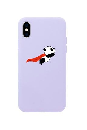 Iphone X Uçan Panda Desenli Lila Premium Lansman Kılıf MCIPHXLUCNPND