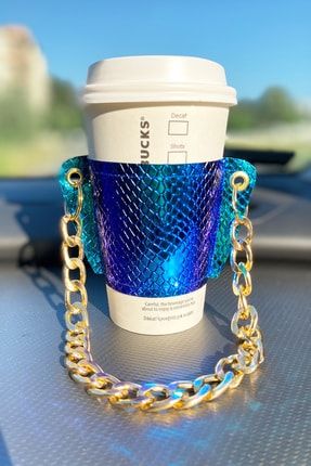 Kadın Hologram Zincirli Coffee Cup Sleeve Deri Bardak Tutacağı GLS-2037