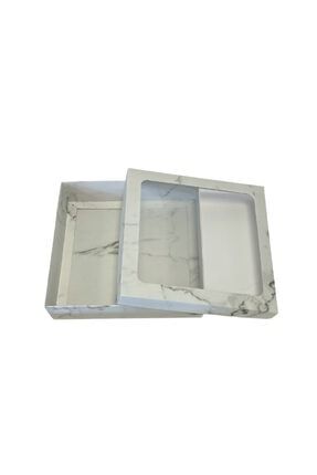 Ambalaj 20x20x5 Beyaz Mermer Desenli Asetat Pencereli Karton Kutu(100 ADET) TEBE0004