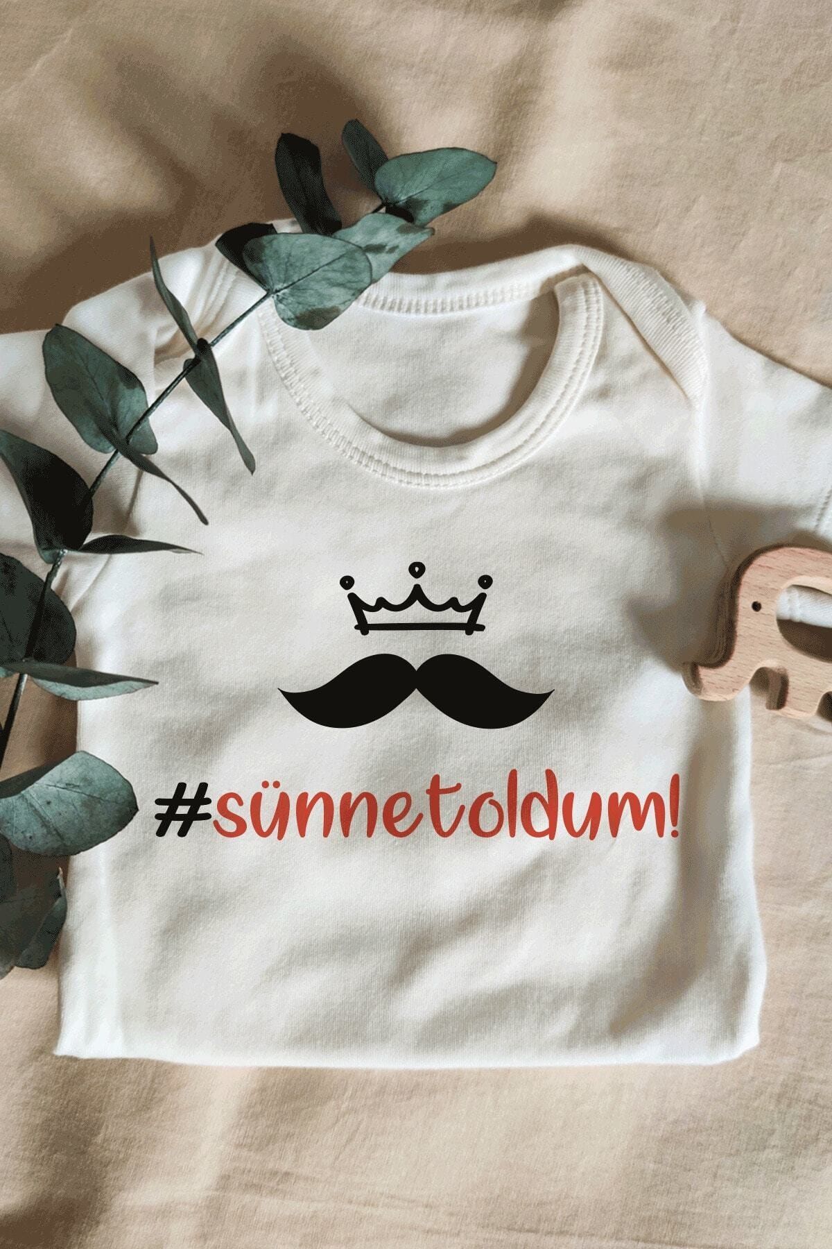 BabyLimon Erkek Bebek Beyaz Sünnet Oldum Yazılı Kısa Kol Organik Bebek Body