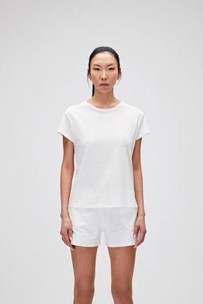 Kadın Kırık Beyaz Tişört Vıolet O-neck Tee 21.03.07.012-C04