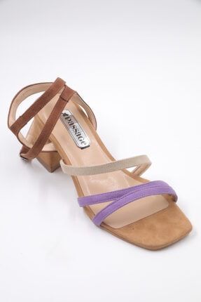 6081 Mor Bej Topuklu Kadın Sandalet PSG21-6081-9
