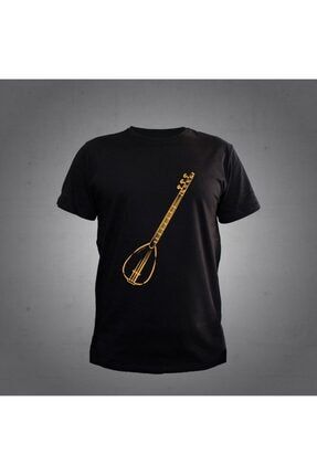 Bağlama Saz T-shirt Siyah Unisex hrsynttshrt1042