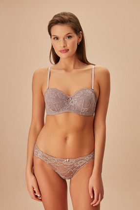 Suwen Lacy Dantelli Yarı Destekli Straplez Balenli Sütyen