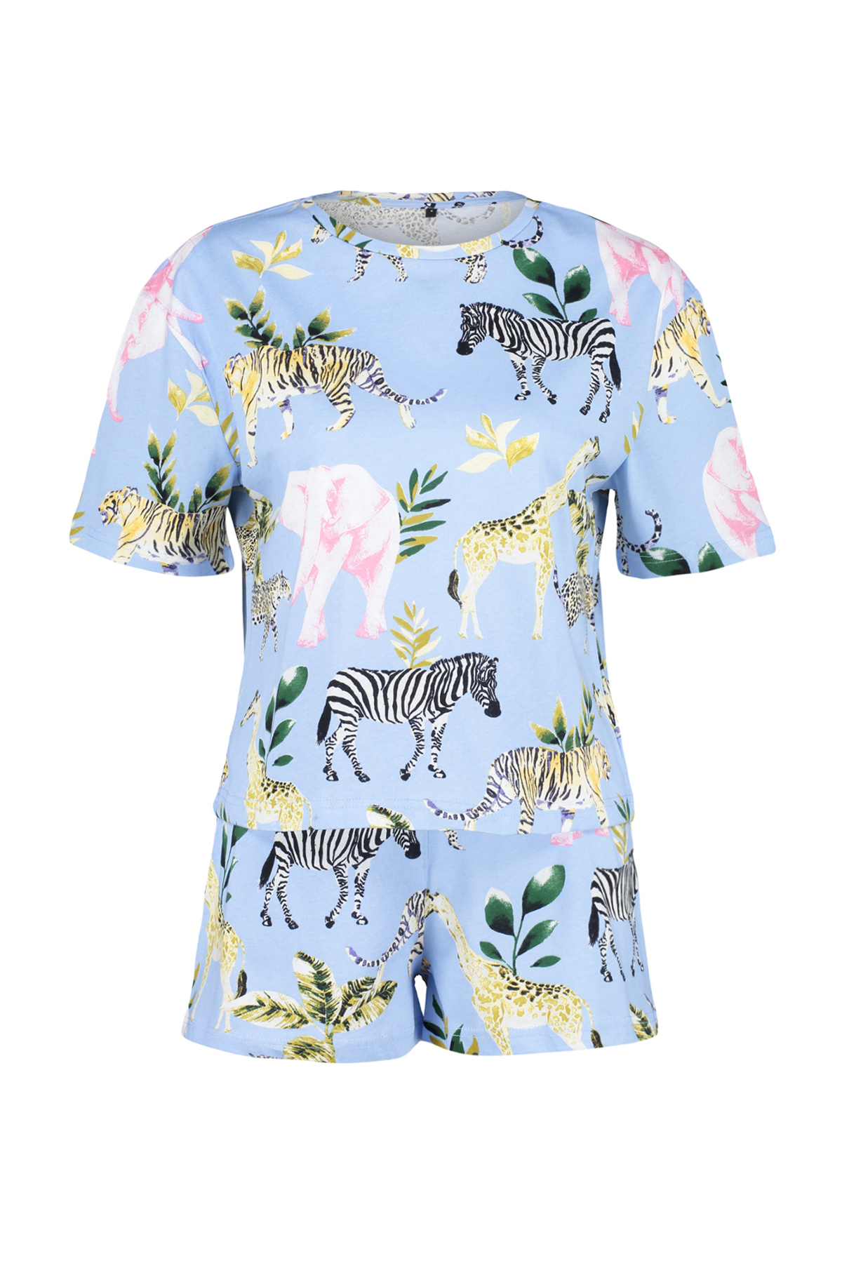 Trendyol Collection-Barevný modrý zvířecí vzor 100% bavlna šortky Pyžamo Set - THMSS24PT00218 7