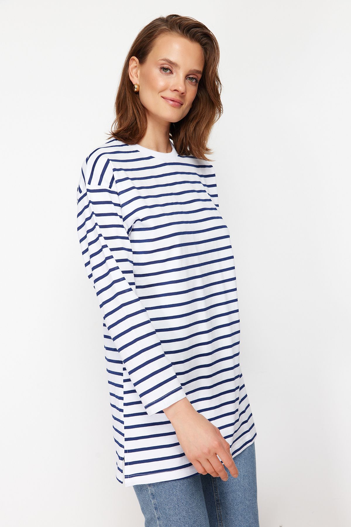 Trendyol Modest-Blau gestreifte Stricktunika TCTAW22UK0240 2