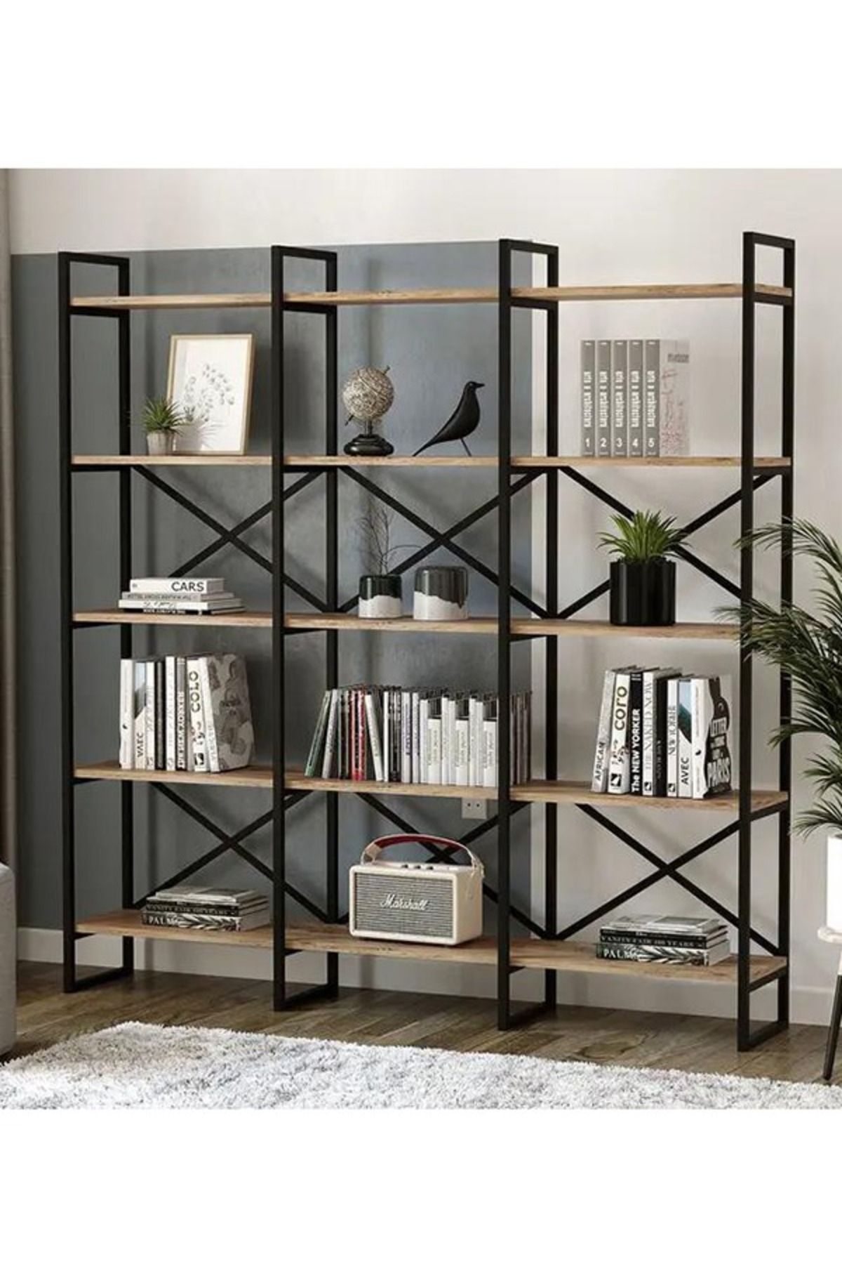 Atlas 175x170 5 Raflı Geniş Kitaplık Aksesuar Rafı