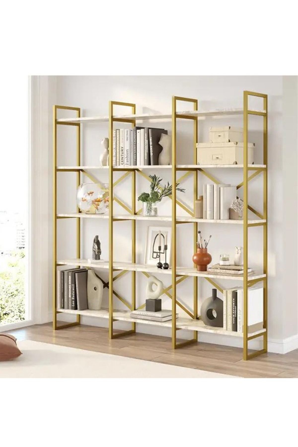 Atlas 175x170 5 Raflı Geniş Kitaplık Aksesuar Rafı