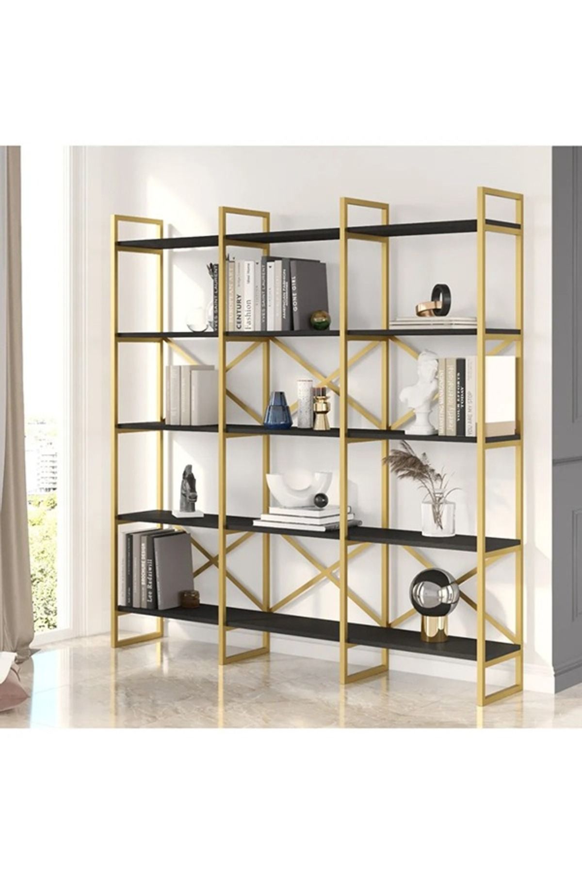 Atlas 175x170 5 Raflı Geniş Kitaplık Aksesuar Rafı