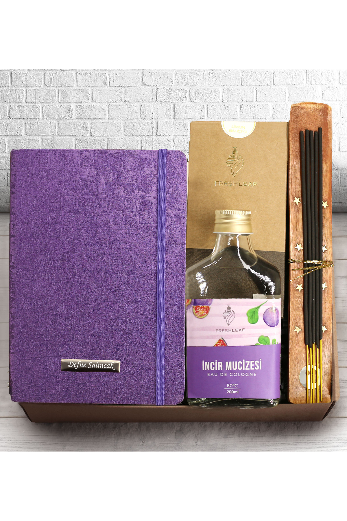 Personalized Purple Notebook & Fig Miracle Cologne & Incense Gift Set