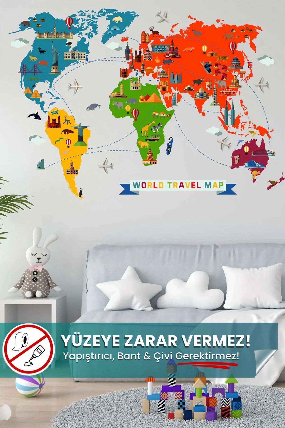 Pi Papers-World Travel Map - Portable, Convenient, Write-Erase Static Smart Paper (150-100) 1