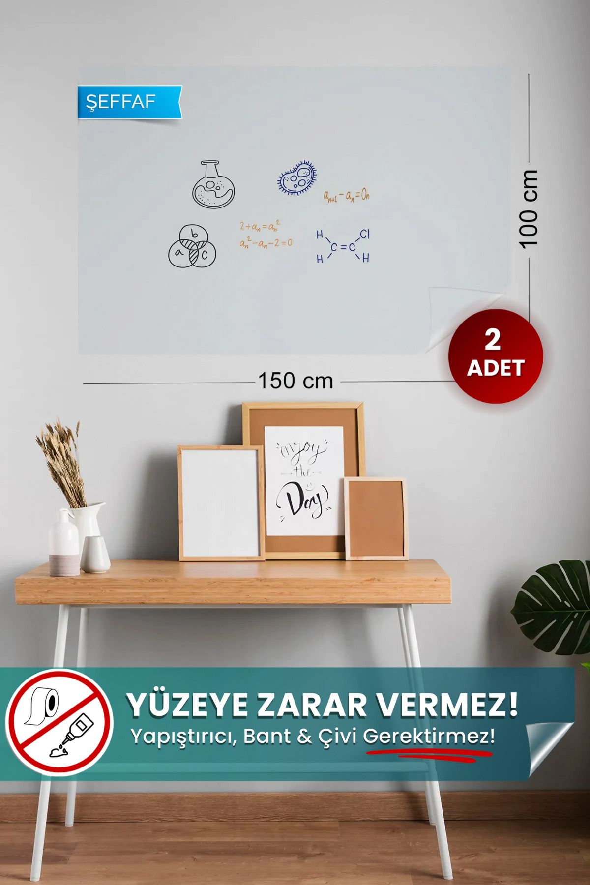100 X 150 Cm, 2 Adet Şeffaf Kağıt Tahta, Yapışkansız Tutunan Akıllı Kağıt, Yaz Sil Sihirli Kağıt - 1