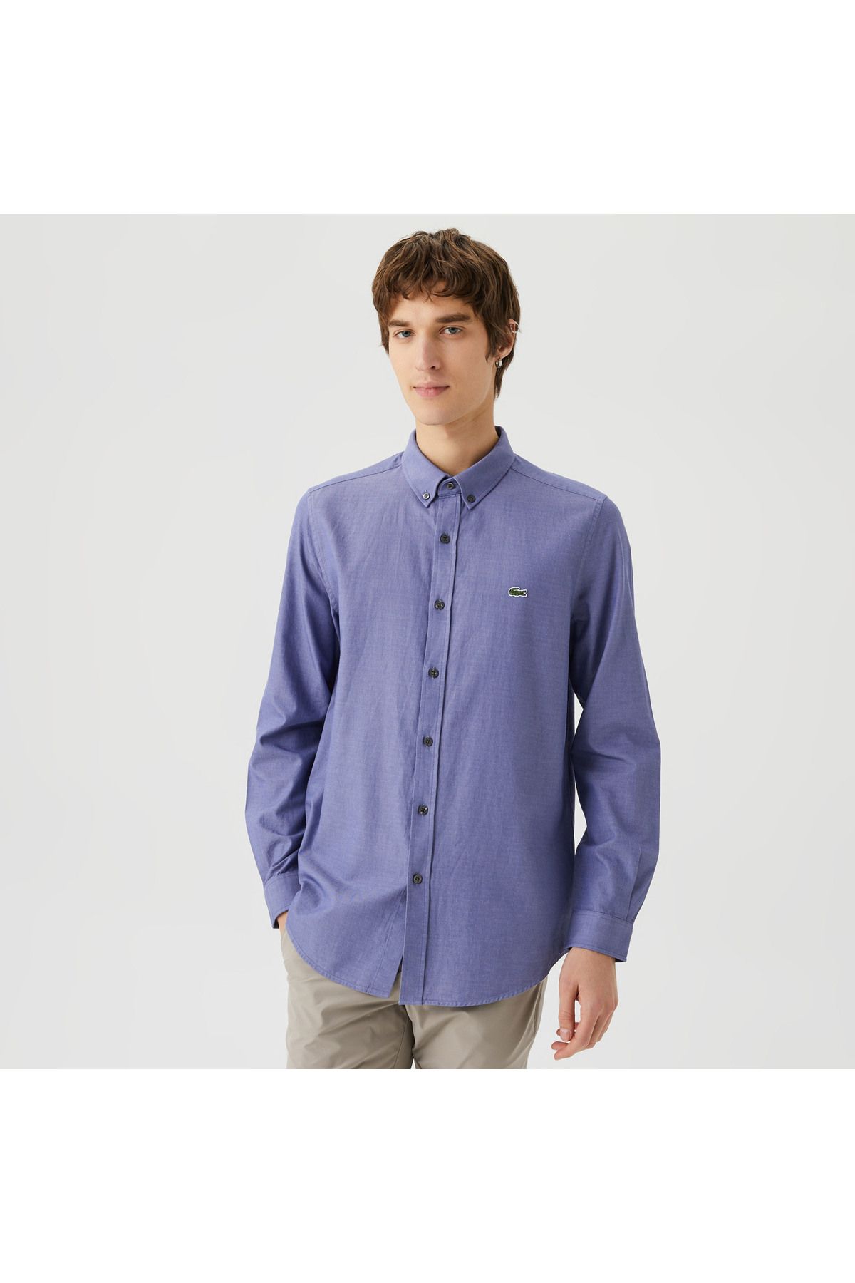 Lacoste پیراهن آبی پنبه ارگانیک یقه ای لباس باریک مردانه