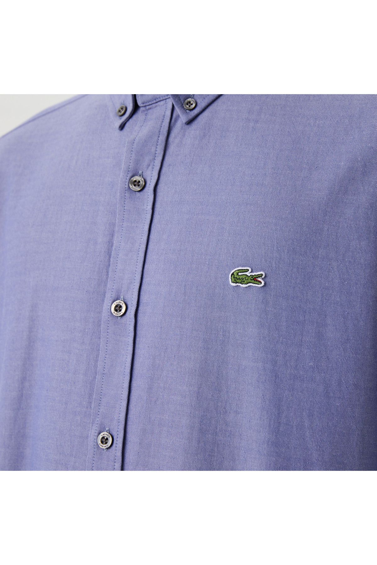 Lacoste پیراهن آبی پنبه ارگانیک یقه ای لباس باریک مردانه