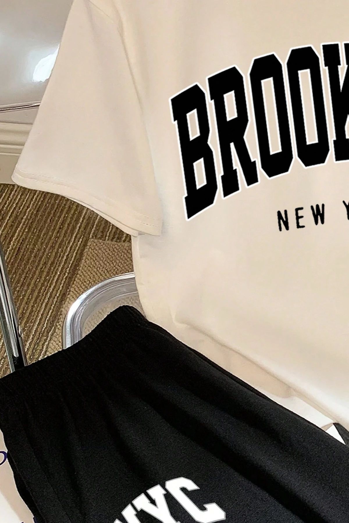 MODAGEN-Set de 2 bucăți unisex cu imprimeu Brooklyn și pantaloni scurți 2