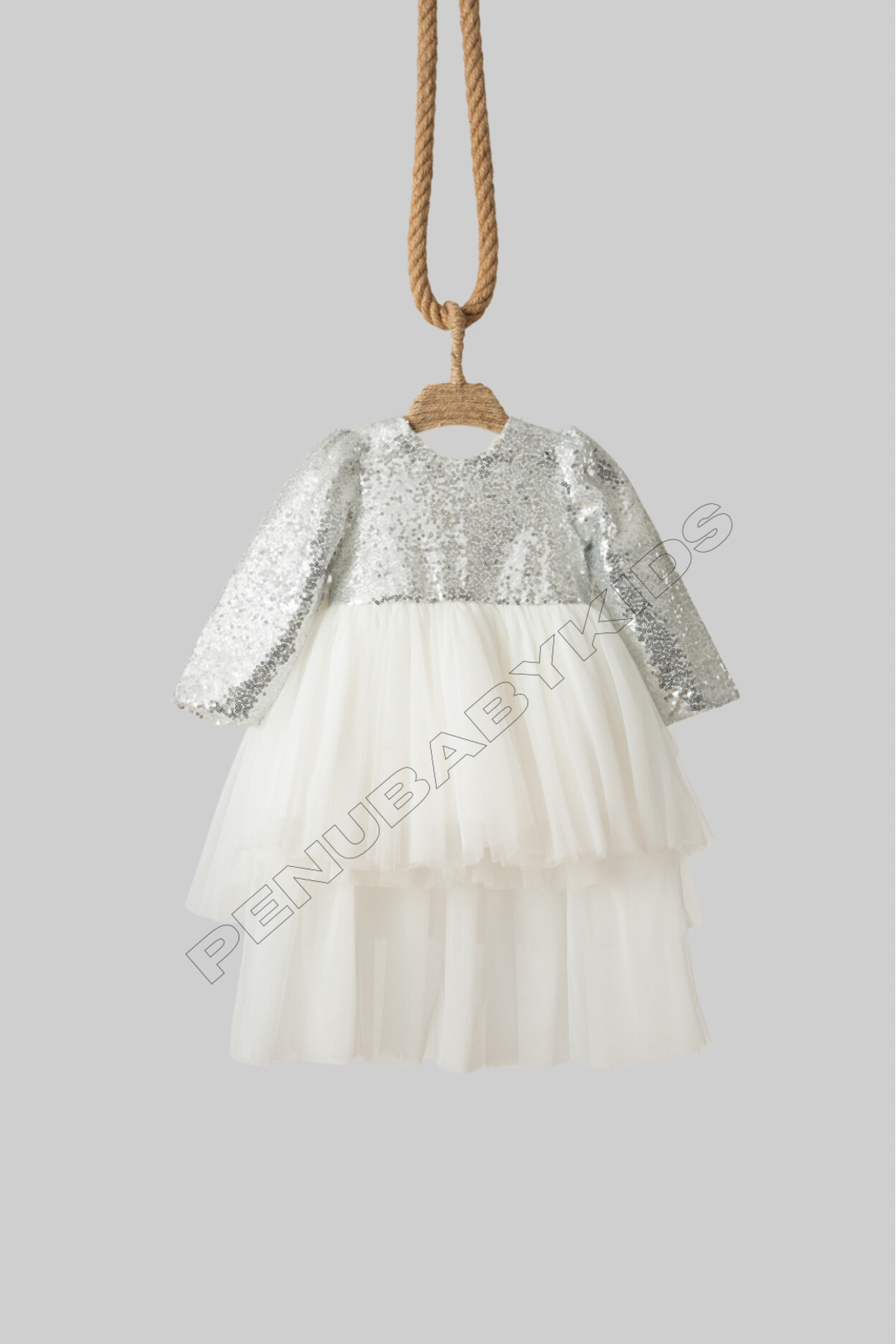 penu baby kids Beyaz Payetli Uzun Kol Tül Etekli Kız Bebek Elbise - Elizabeth fotoğrafı 6 (önizleme)