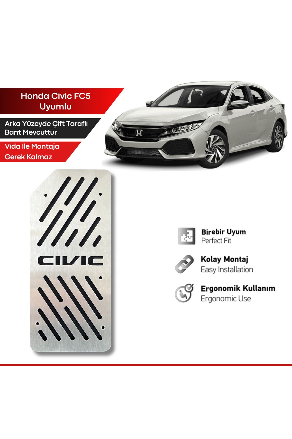 Wöller Honda Civic FC5 Педаль для подставки для ног Хромированная педаль для подставки для ног, совместимая с 2016 по 2021 год akidayama004