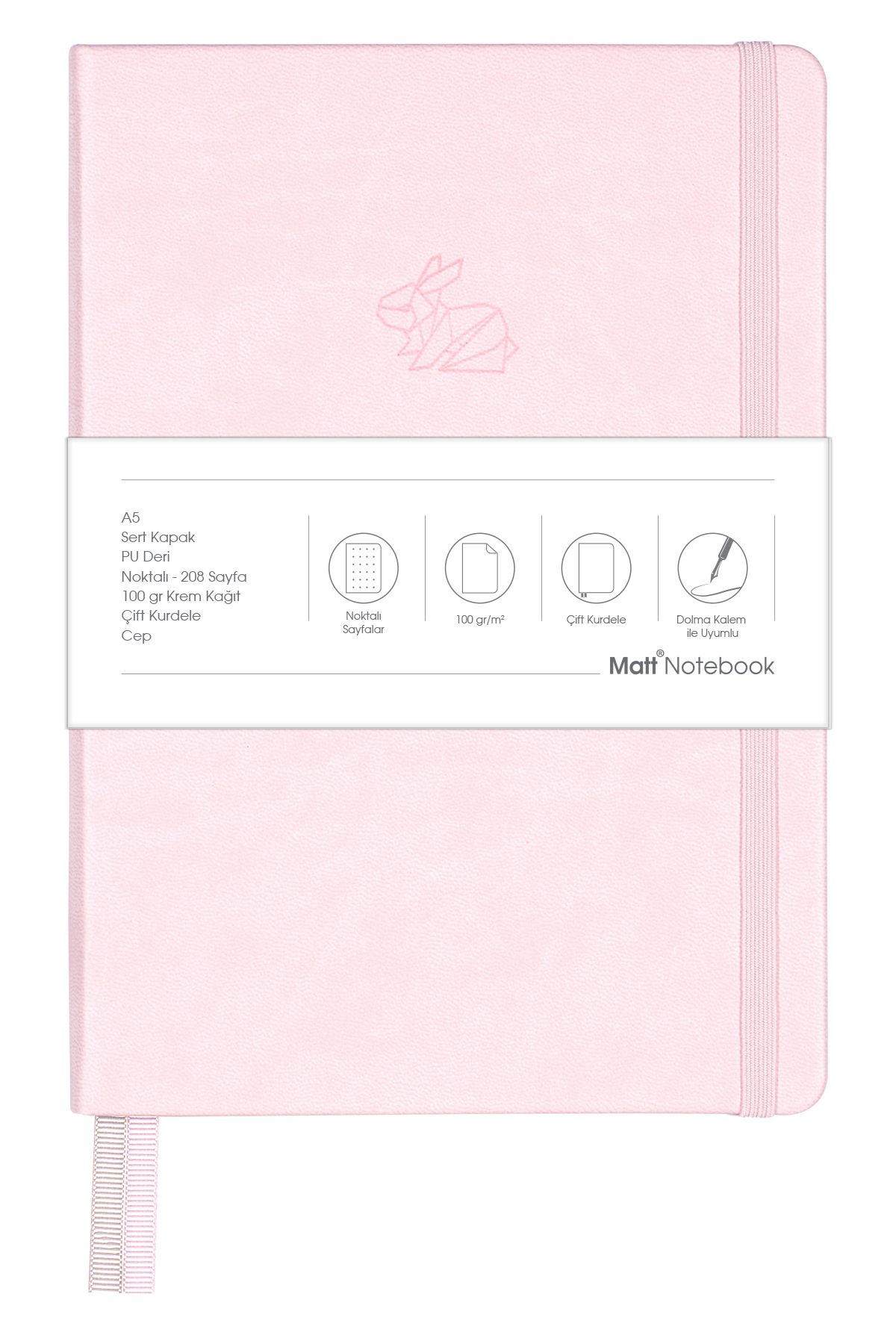 Matt Notebook-دفتر ملاحظات مقاس A5 باللون الوردي 6