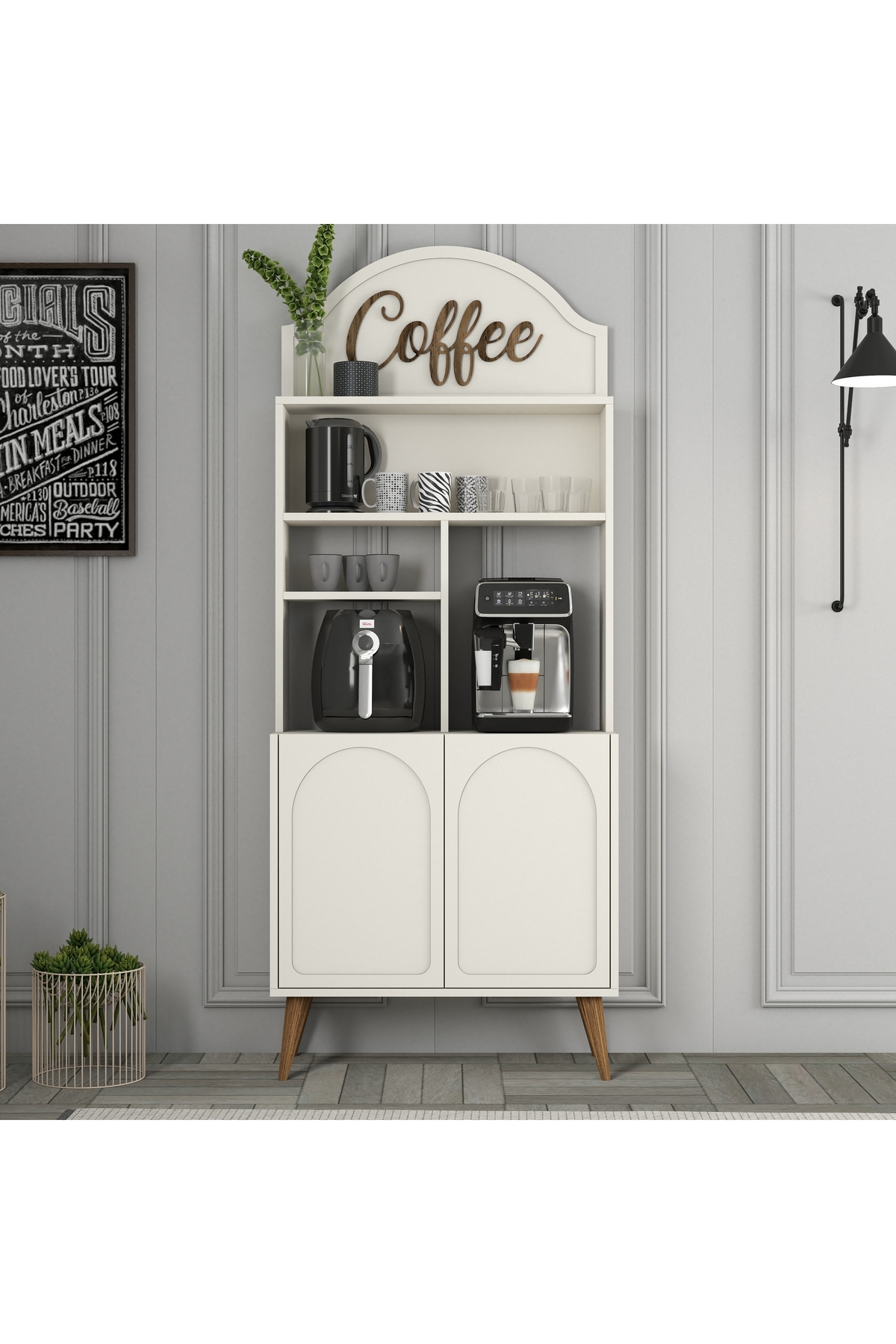 Lyon Coffee Corner Multipurpose Cabinet 80cm - Cream / Walnut