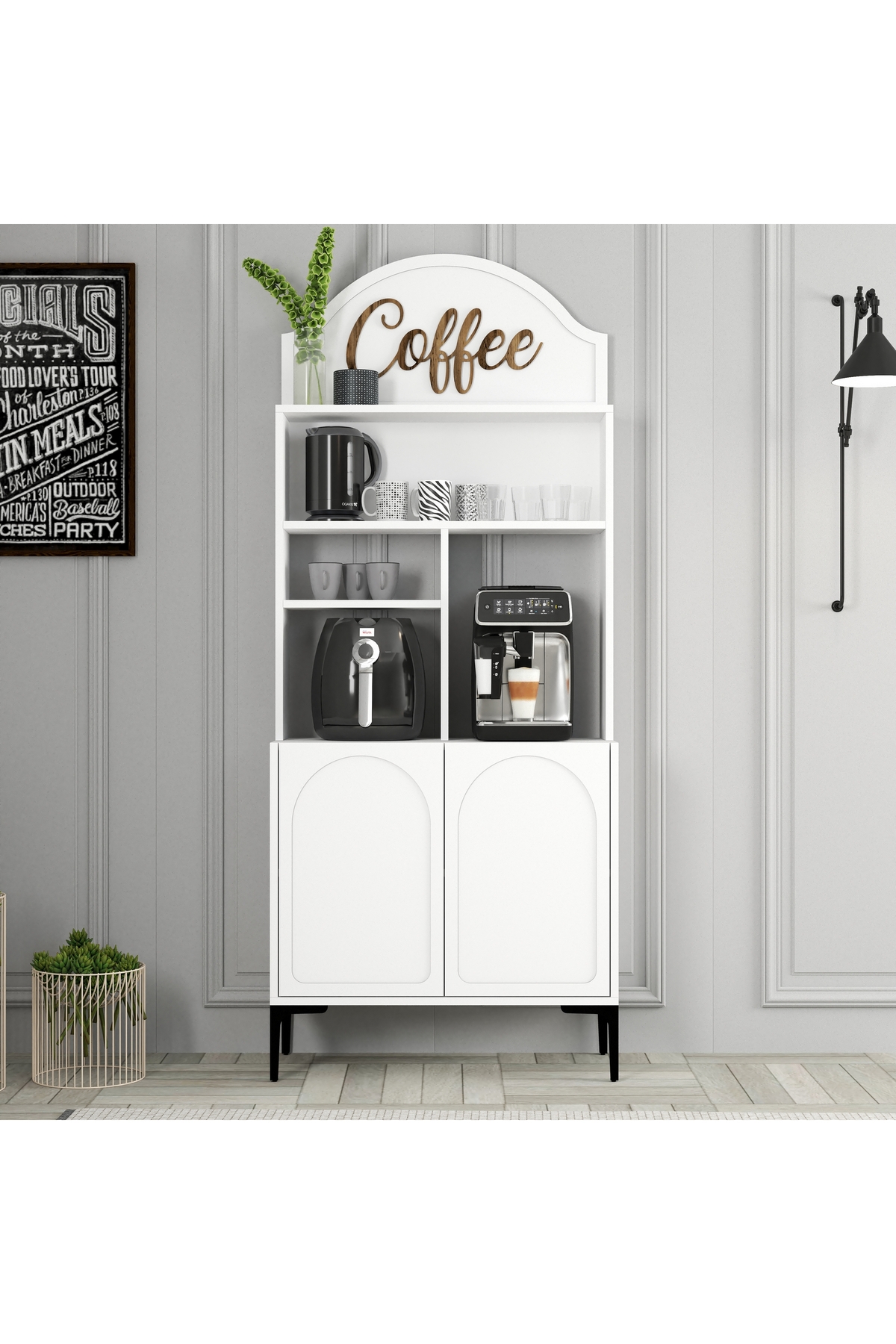 Lyon Coffee Corner Multipurpose Cabinet 80cm V815 - White / Black