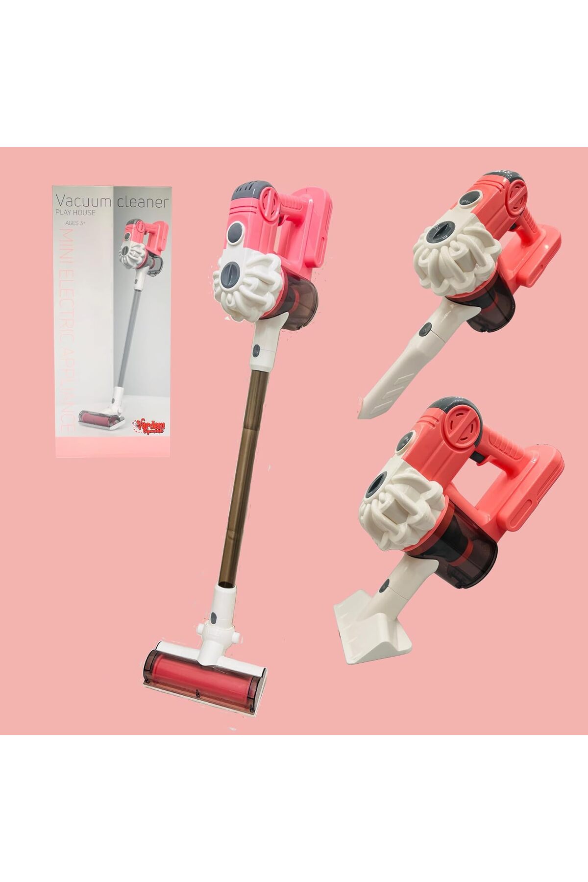 Dikey Süpürge Seti 3 Başlıklı Pilli Sesli Set Pembe