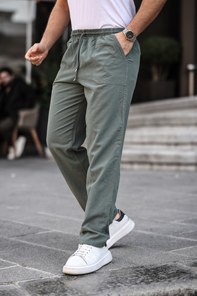 MAXIMILLIAN Haki Renk Erkek Yazlık Keten Karışımı Relaxed Pantolon