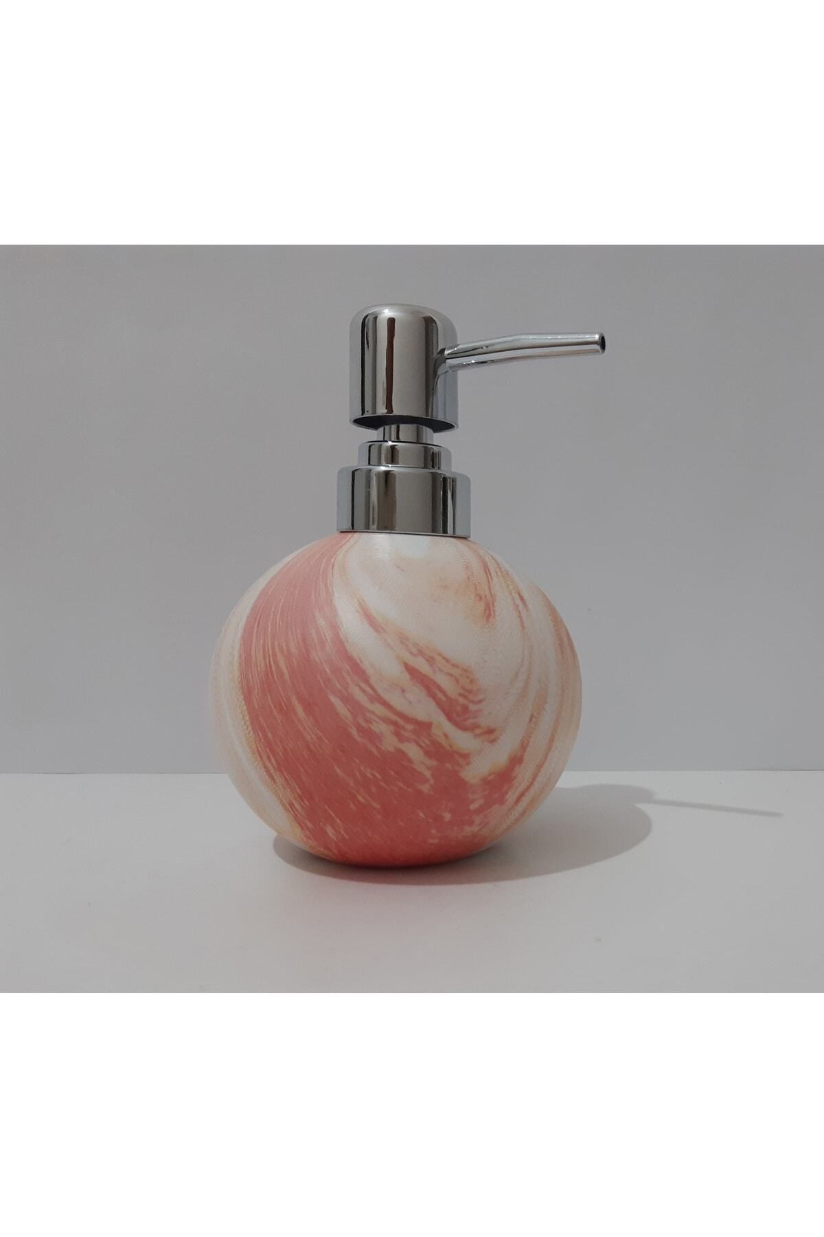 renkli çiçekler-Marble Patterned Porcelain Round Liquid Soap Dispenser 15 Cm 4