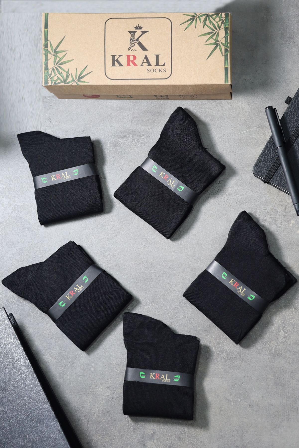 KRAL SOCKS-Bamboo Men's Socks Classic Socket Plain Long Summer Seamless 5-Piece Boxed Premium Set 3