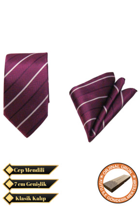 Elegante Cravatte Bordo Çizgili Desen Dokuma Kravat Ve Mendil
