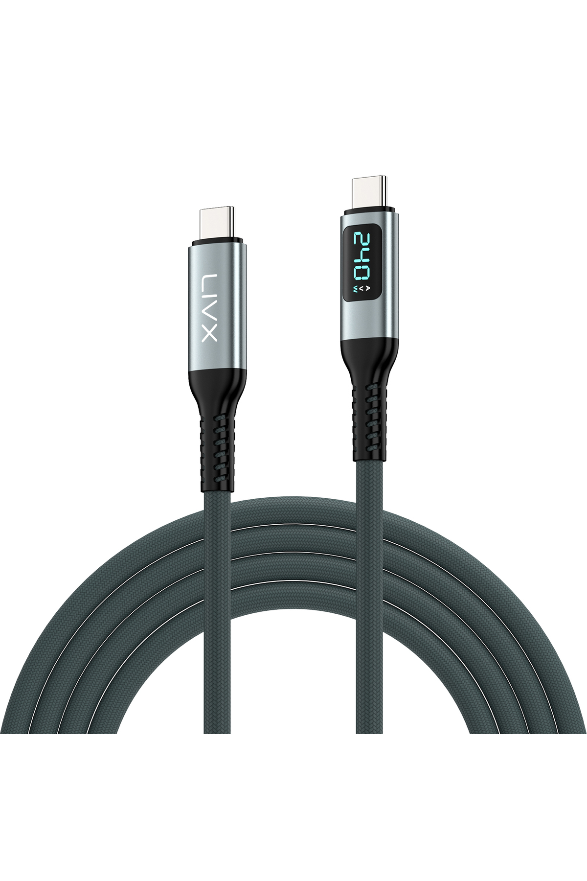 Thunderbolt 4 Usb C To Usb C 240w 8k@60hz 40gbps Pd3.1 1.5 Meter Braided Cable with Digital Display